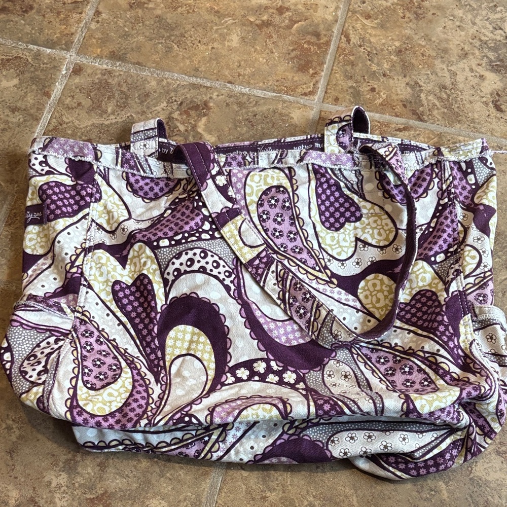 Thirty-One Purple and Cream Paisley Tote